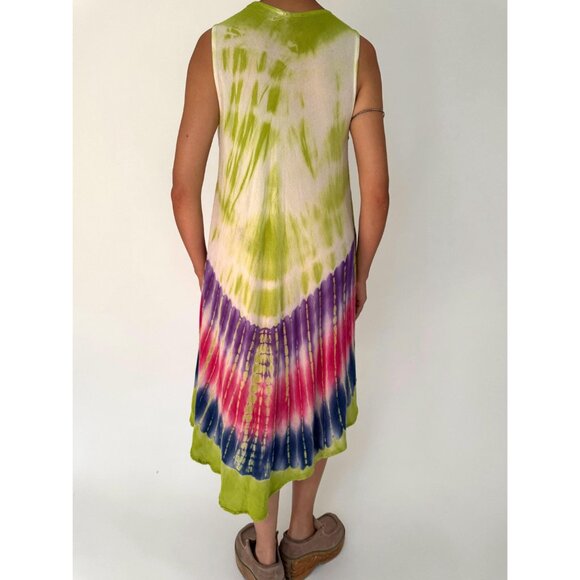 90s vintage floral tie dye hand painted boho beach flowy umbrella dress one size - Picture 5 of 9